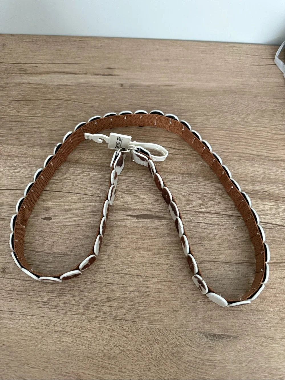 Rachel Zoe Brown and White Cowhide Accent Belt with Silver Buckle. L/XL